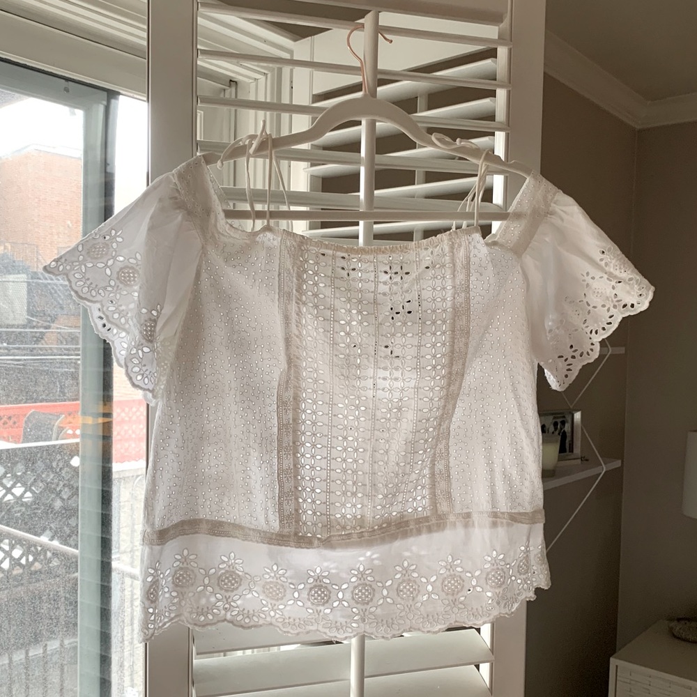 Eyelet Cold Shoulder/ Tie Shoulder Top